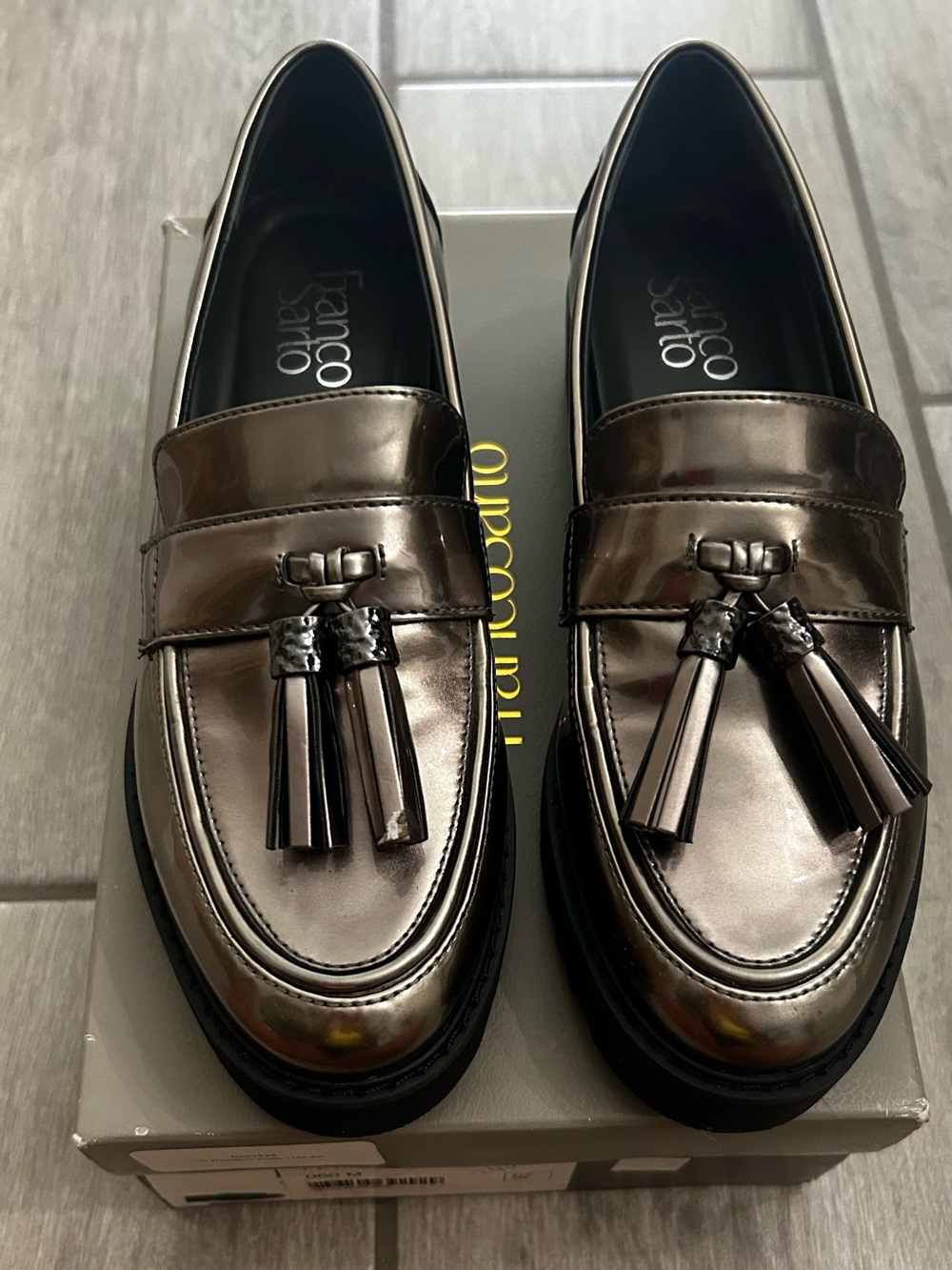 Franco Sarto Metallic Pewter Tassel Loafers